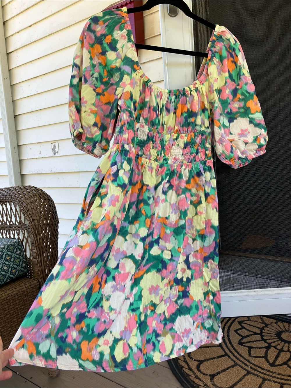GAP Multicolor Floral Puffed sleeve dress in Green, Pink & Orange